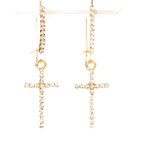Silver Crystal Cross Drop Earrings, Goldtone 42x18mm NEW - Picture 5 of 8